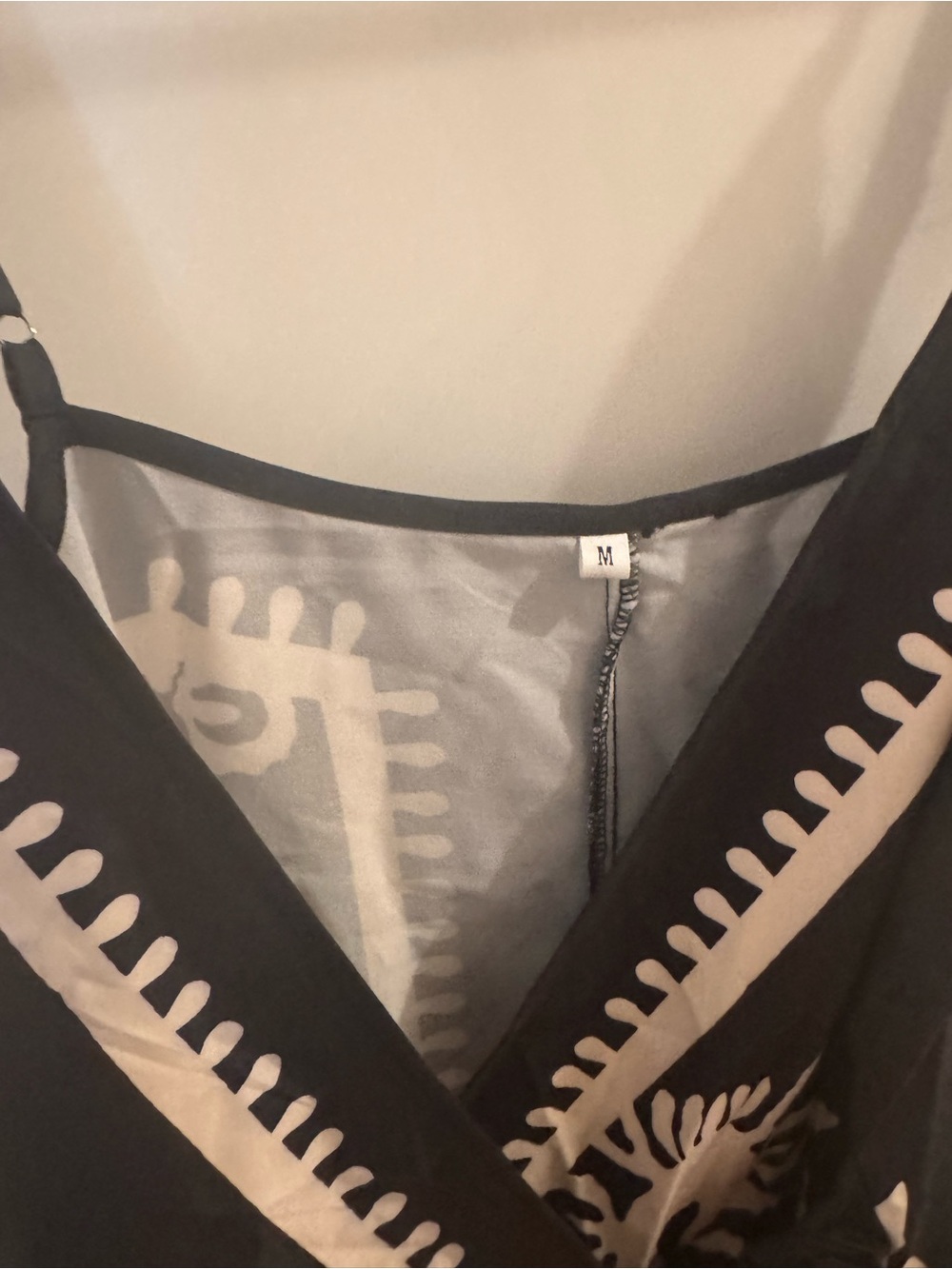 Sleeveless Black Wrap Dress with Cream Print - Picture 3 of 3